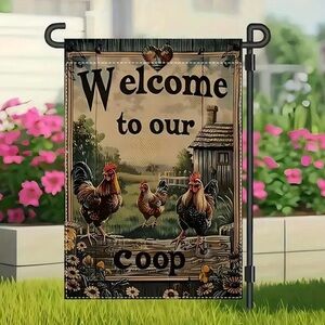 Rustic Welcome to Our Coop Wall Decor Garden Flag, NEW